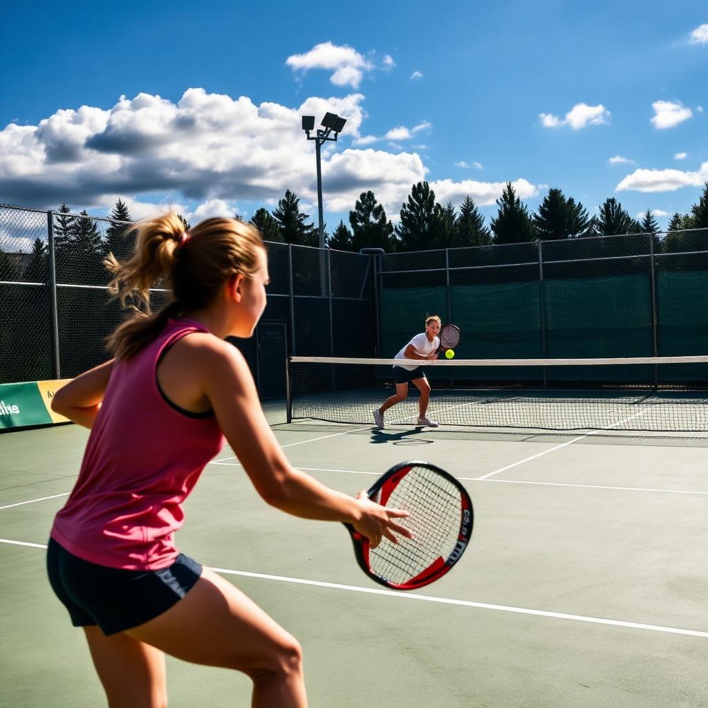 Deltagare spelar padel på utomhusbana under sportlägret